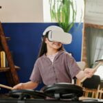 Girl Playing Drums Wearing Virtual Reality Googles